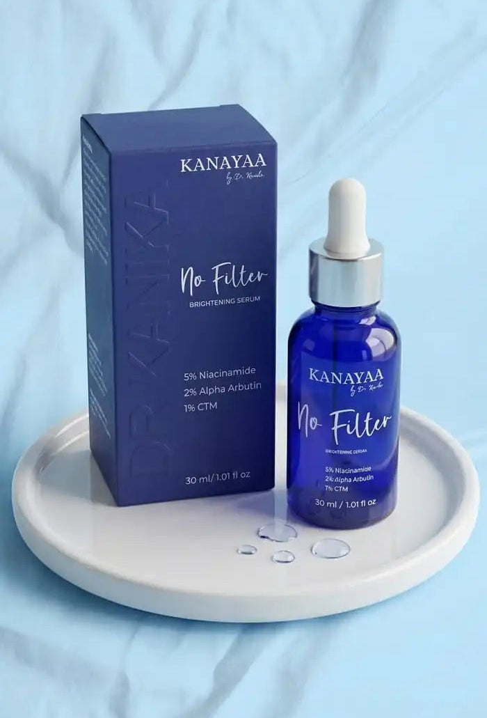 Kanayaa skincare product with bottle and box on a light blue background