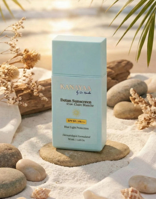 Kanayaa Detan Sunscreen SPF 50 with zero white cast for Indian skin